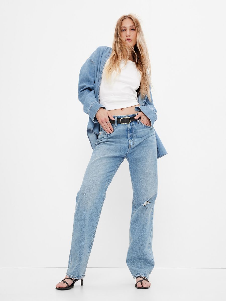 Jeans loose fit con strappi Donna_0