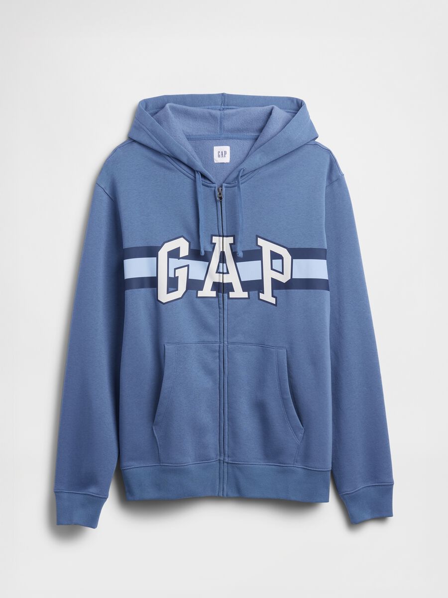 Blue hoodie with full zip closure Man_3