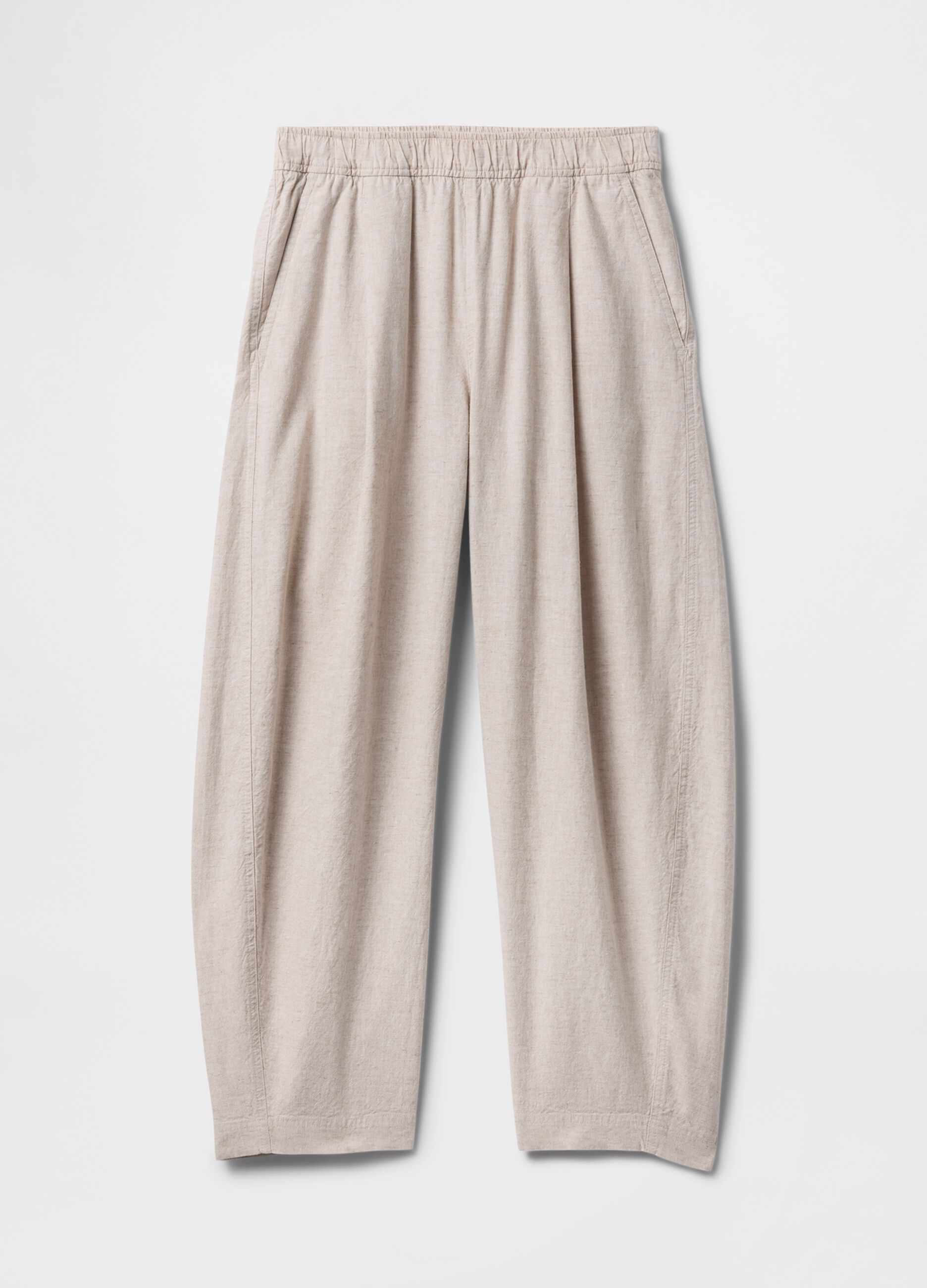 Pantaloni ampi beige in lino e viscosa_6