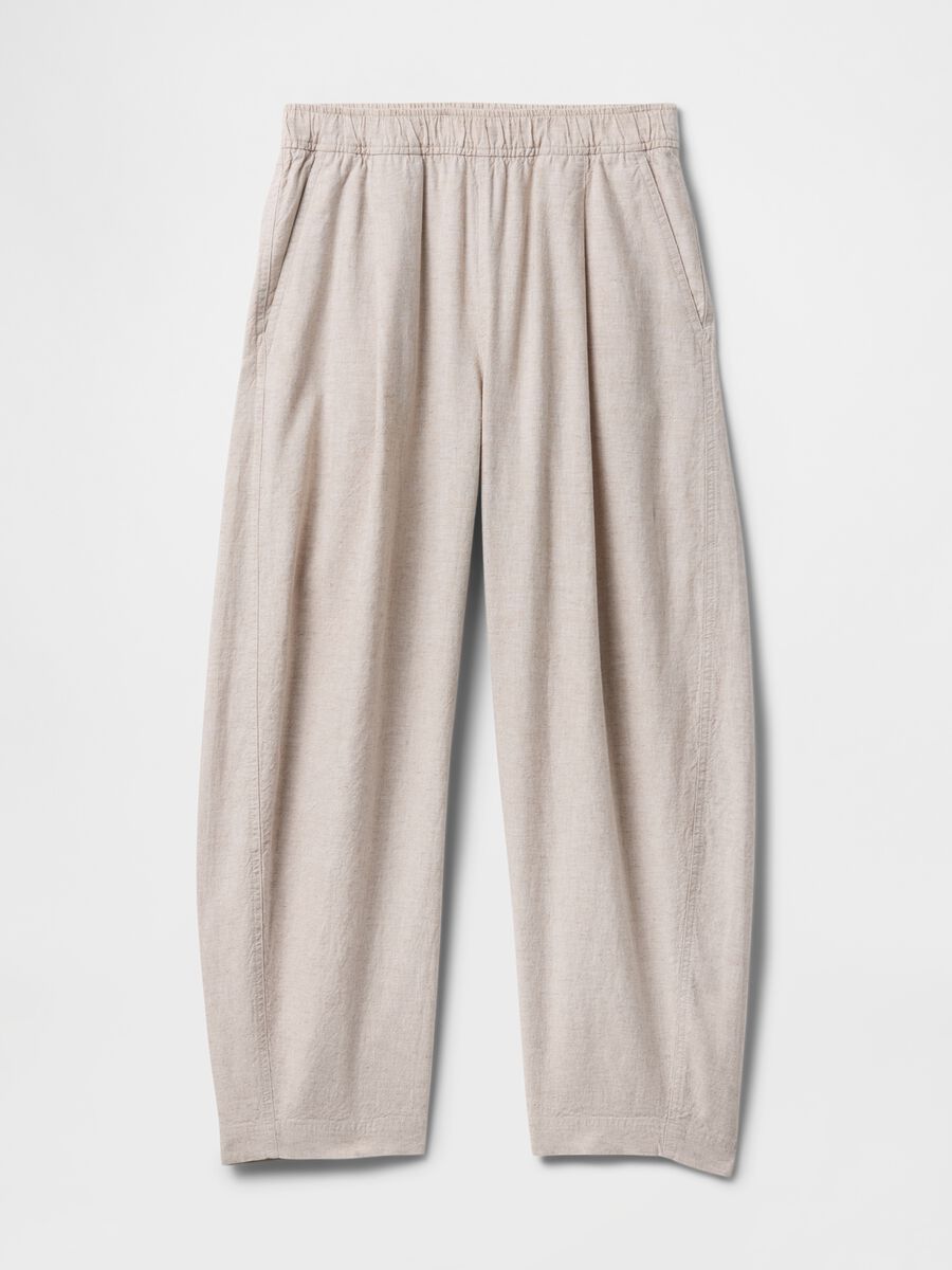 Pantaloni ampi beige in lino e viscosa Donna_6