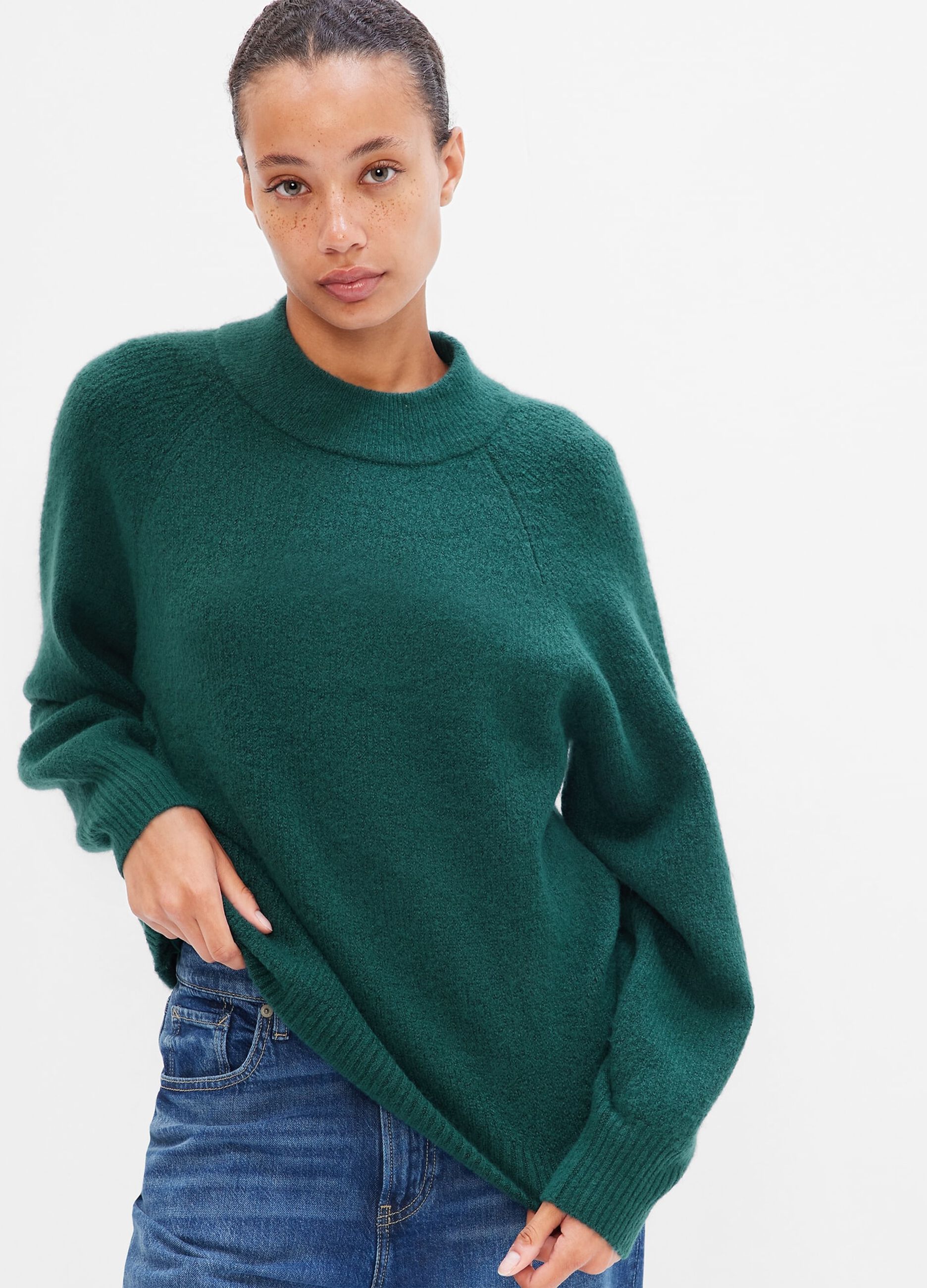 Oversized pullover with mock neck