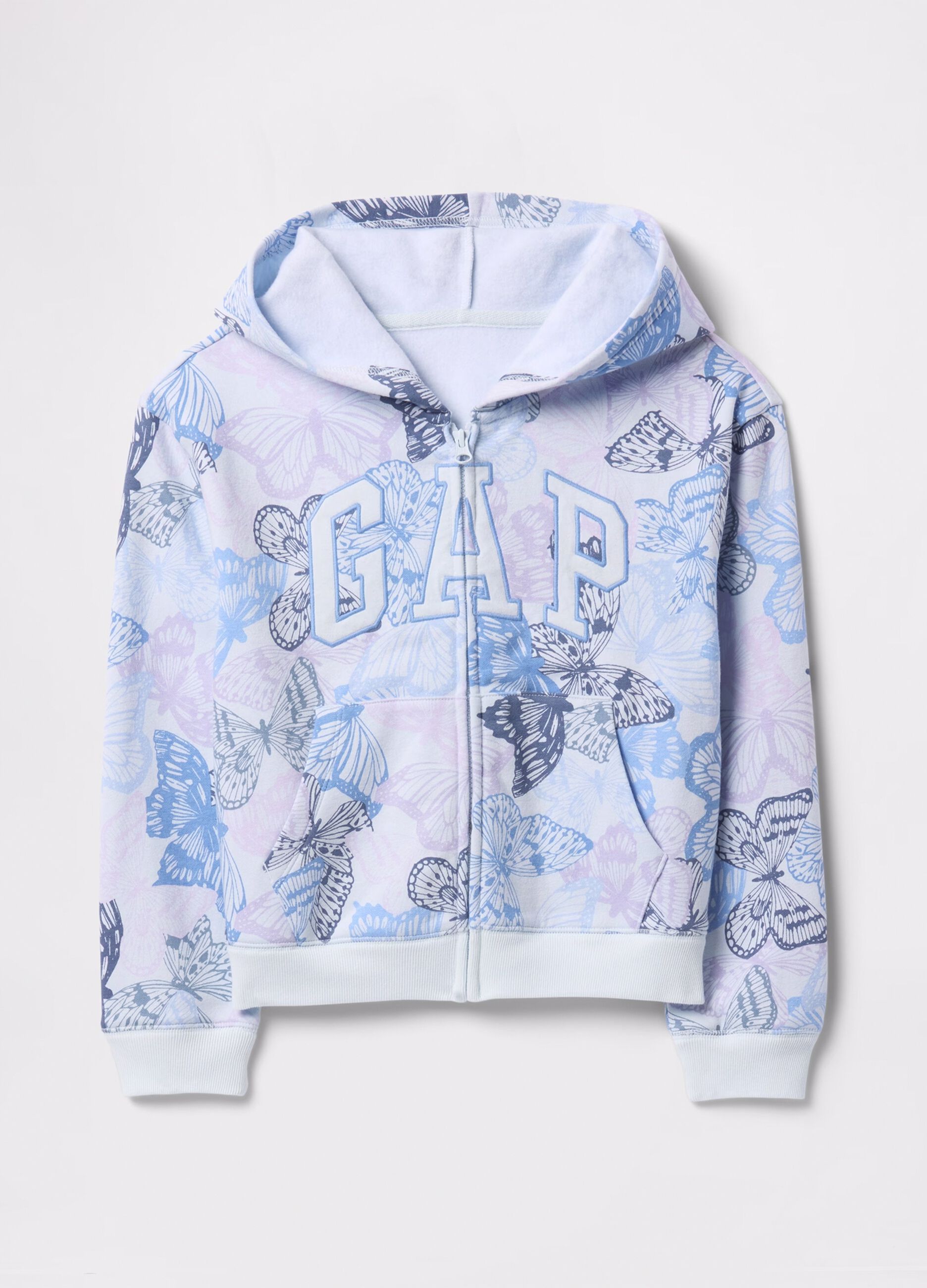 Full-zip azzurra e viola con cappuccio stampa farfalle e ricamo logo_4
