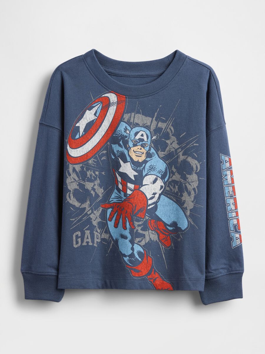 Maglia a maniche lunghe blu in cotone Captain America Bambino_0