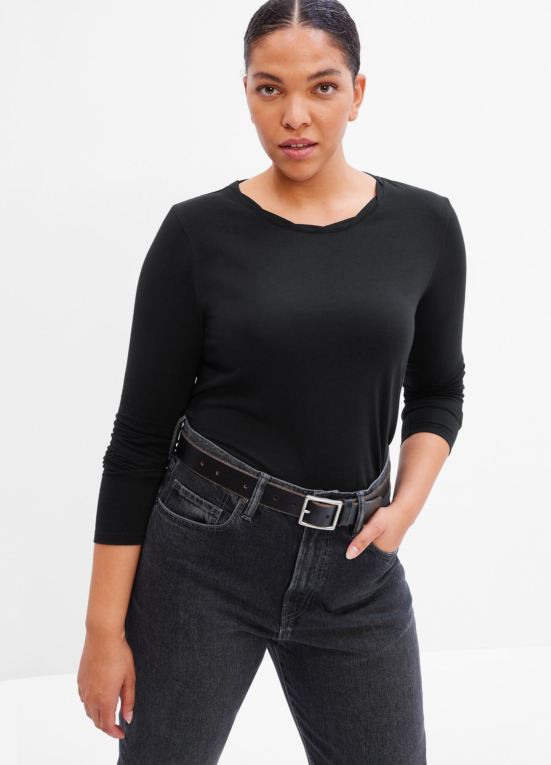 T-shirt with crossover neckline