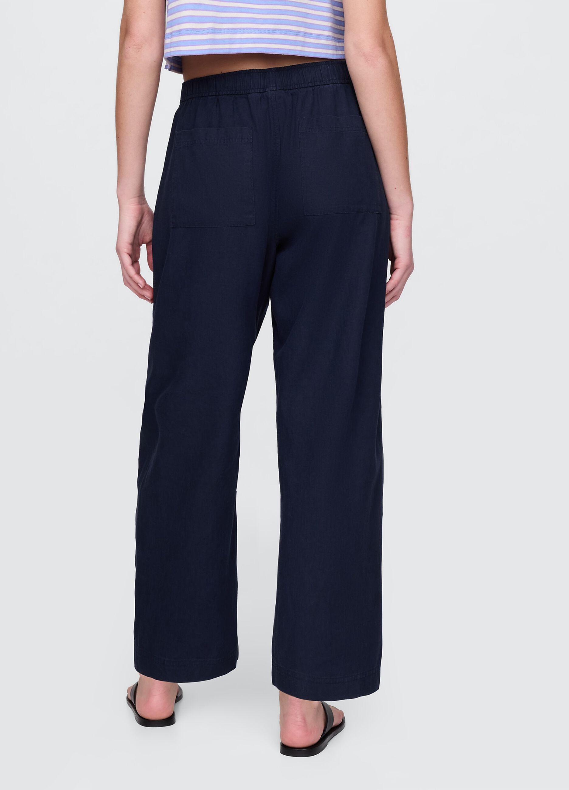Pantaloni ampi blu in lino e viscosa_2