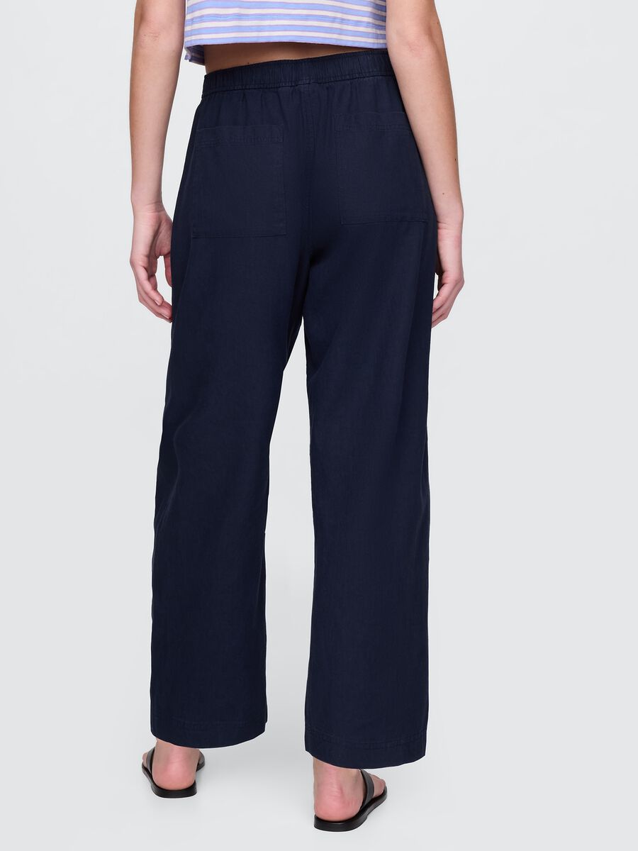 Pantaloni ampi blu in lino e viscosa Donna_2