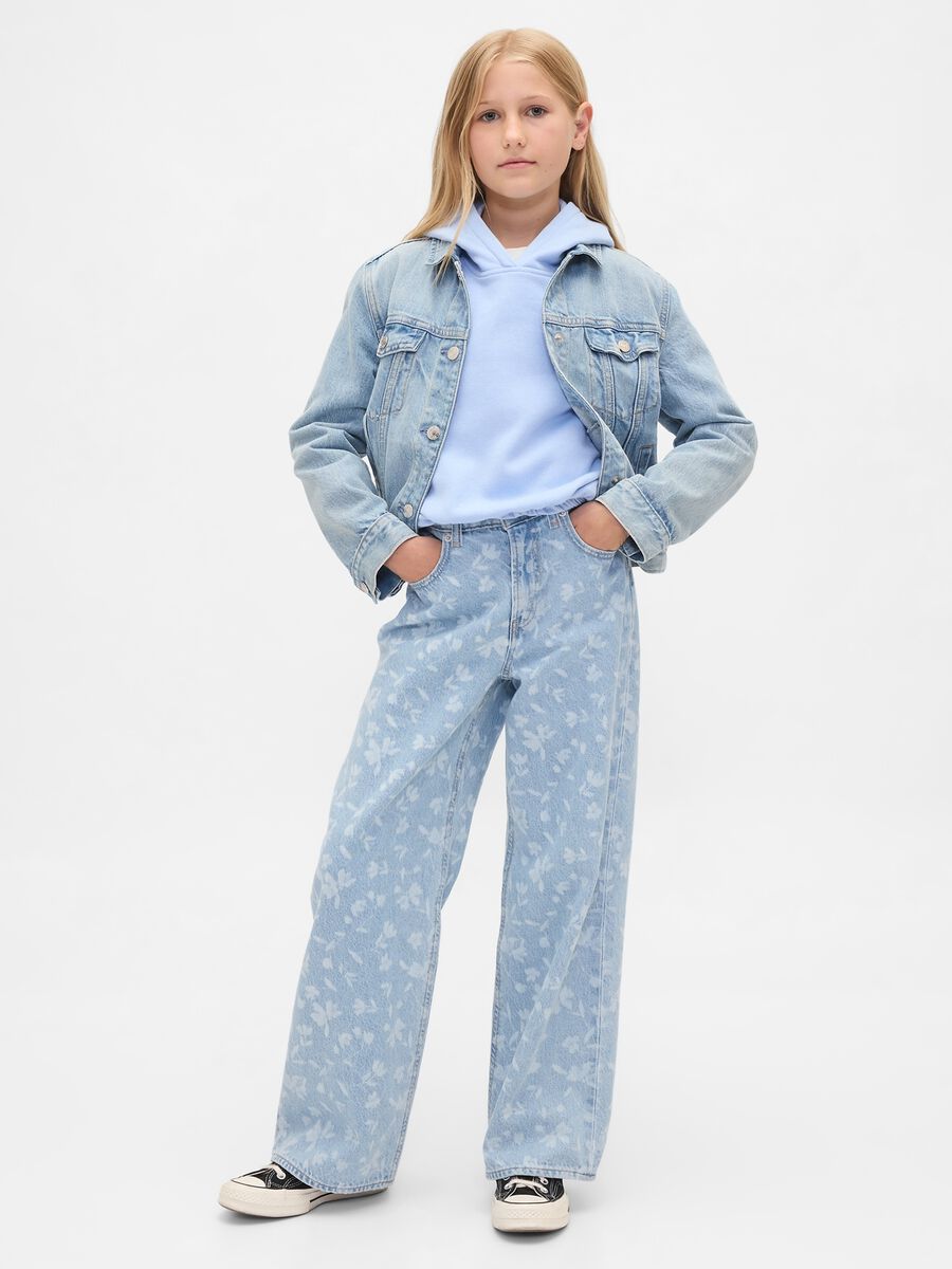 Pantaloni wide leg in denim floreale Bambina_0