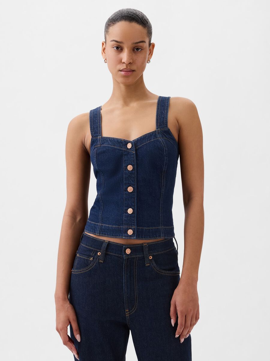 Top in denim con bottoni Donna_1