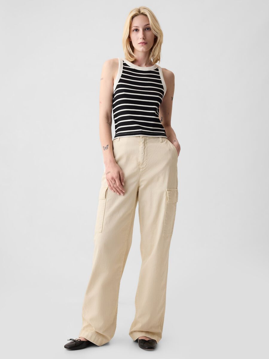 Tank top crop a costine con scollo halter Donna_1