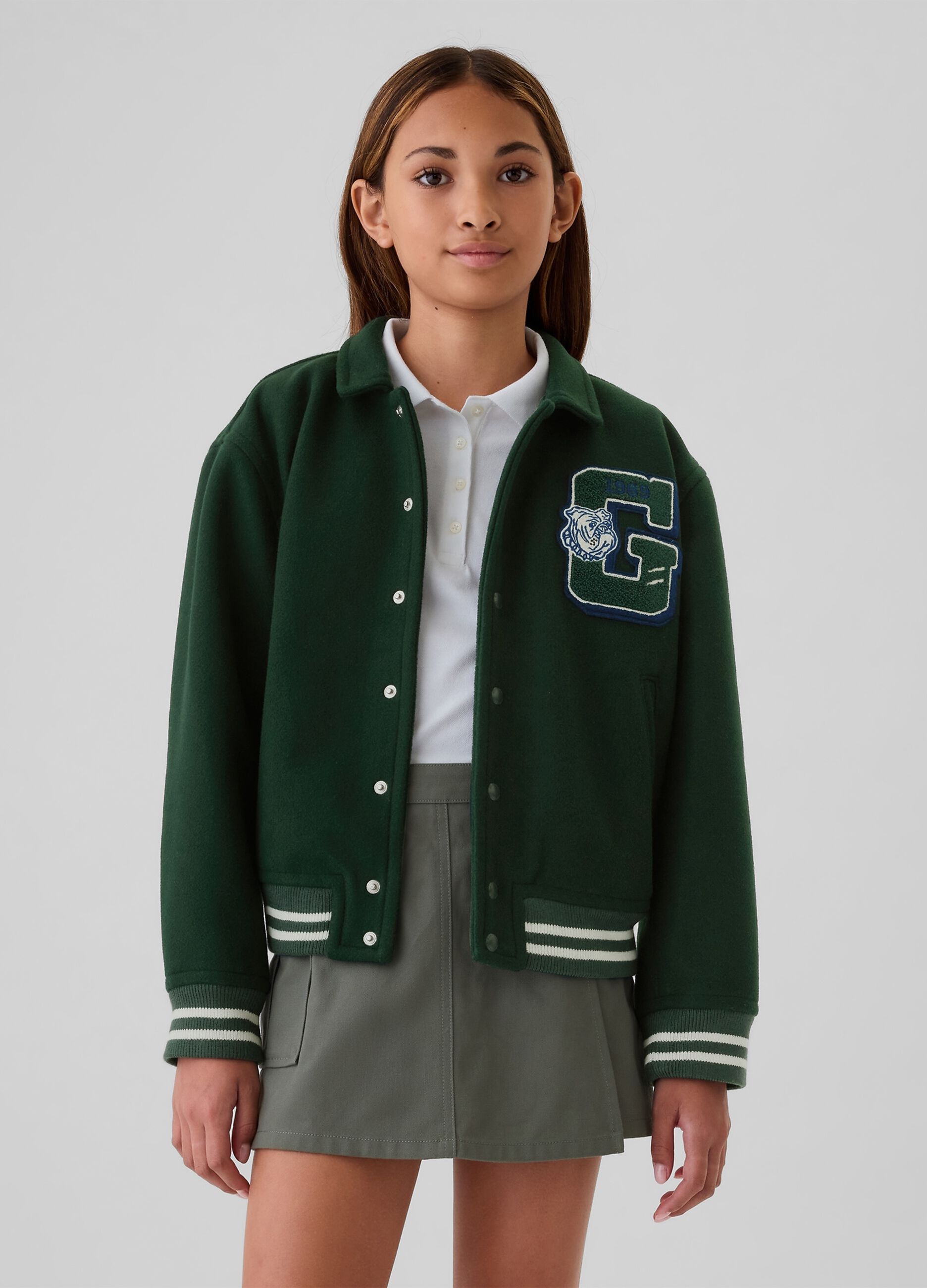 Bomber varsity con applicazioni bouclé_1