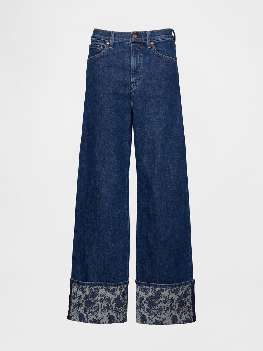 Wide denim trousers with floral turn-up Woman_6