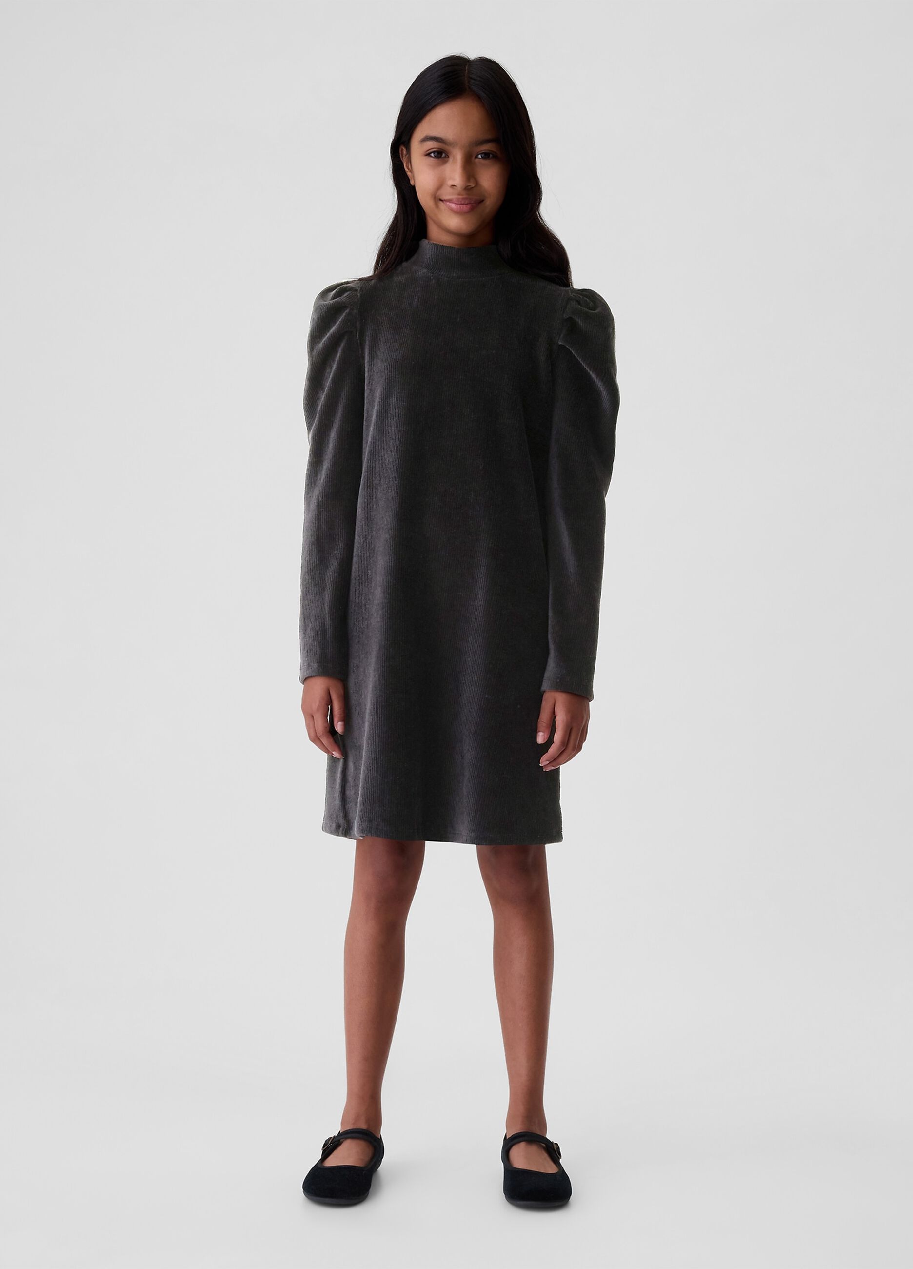 Corduroy dress with puff sleeves