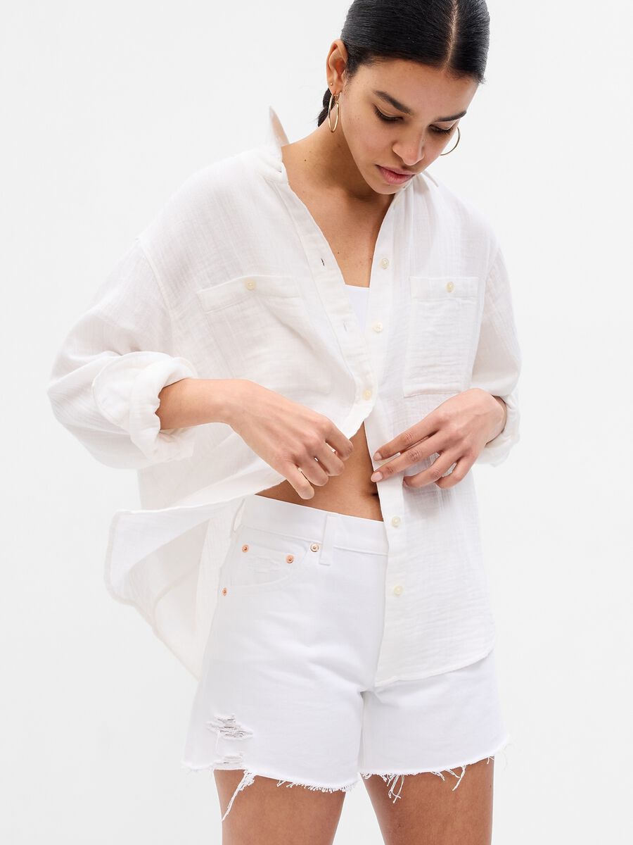 Oversize shirt in crinkle-effect gauze Woman_0