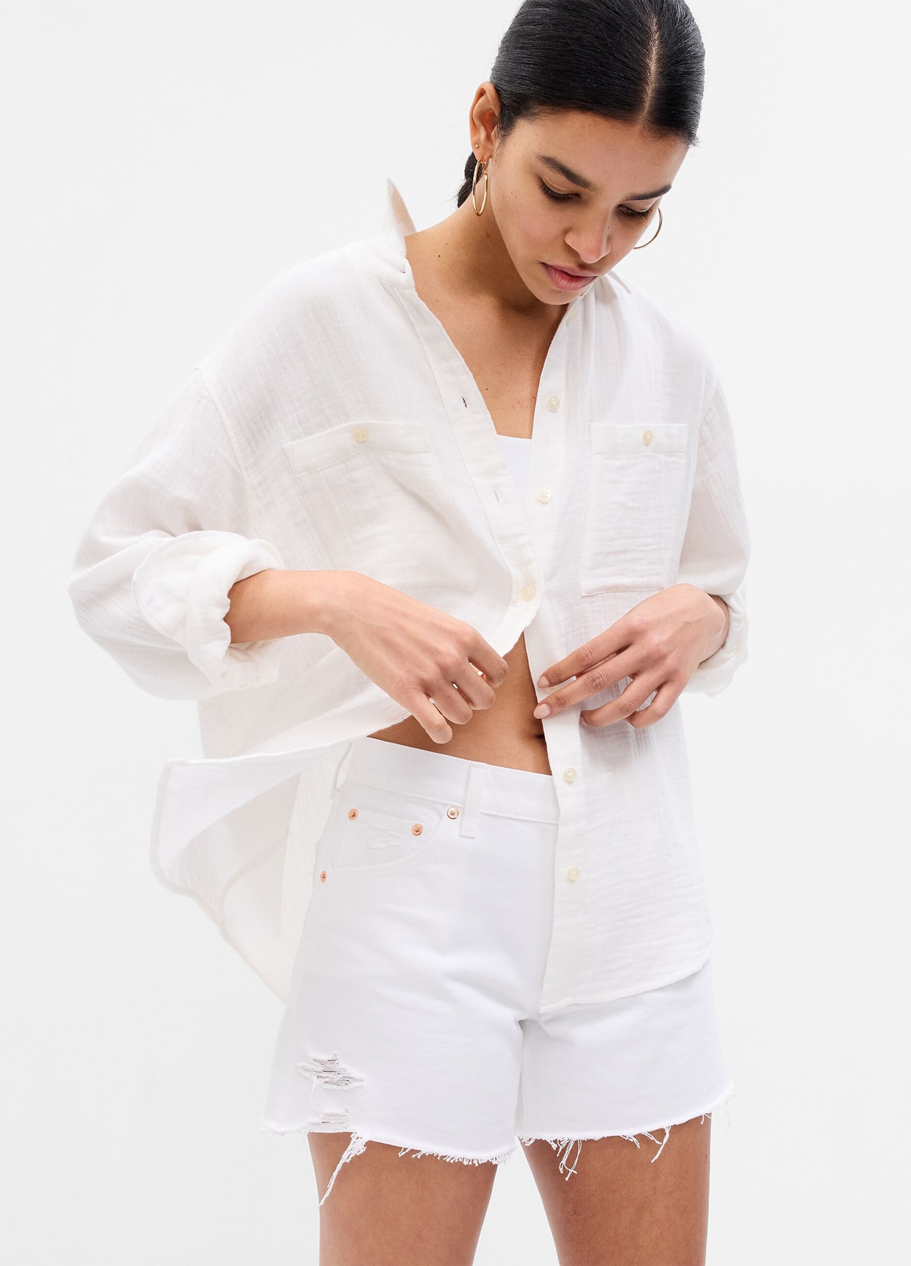 Oversize shirt in crinkle-effect gauze