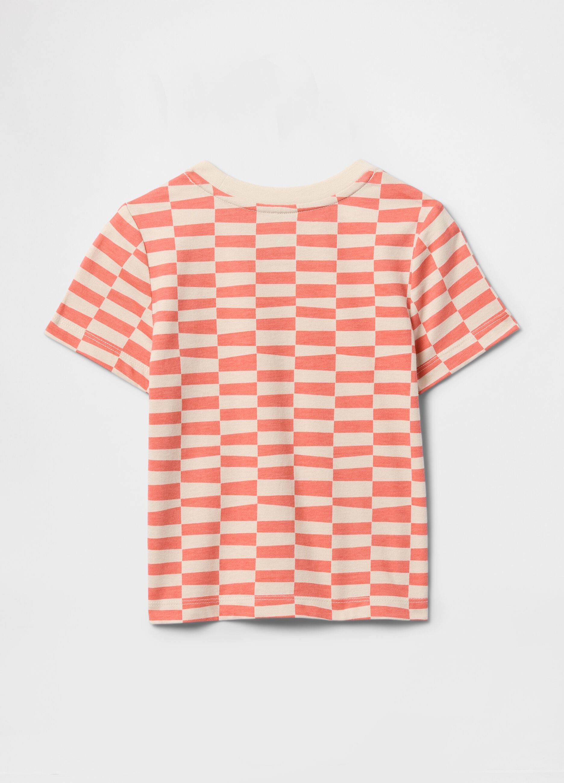 T-shirt a righe rosa e beige con taschino_1