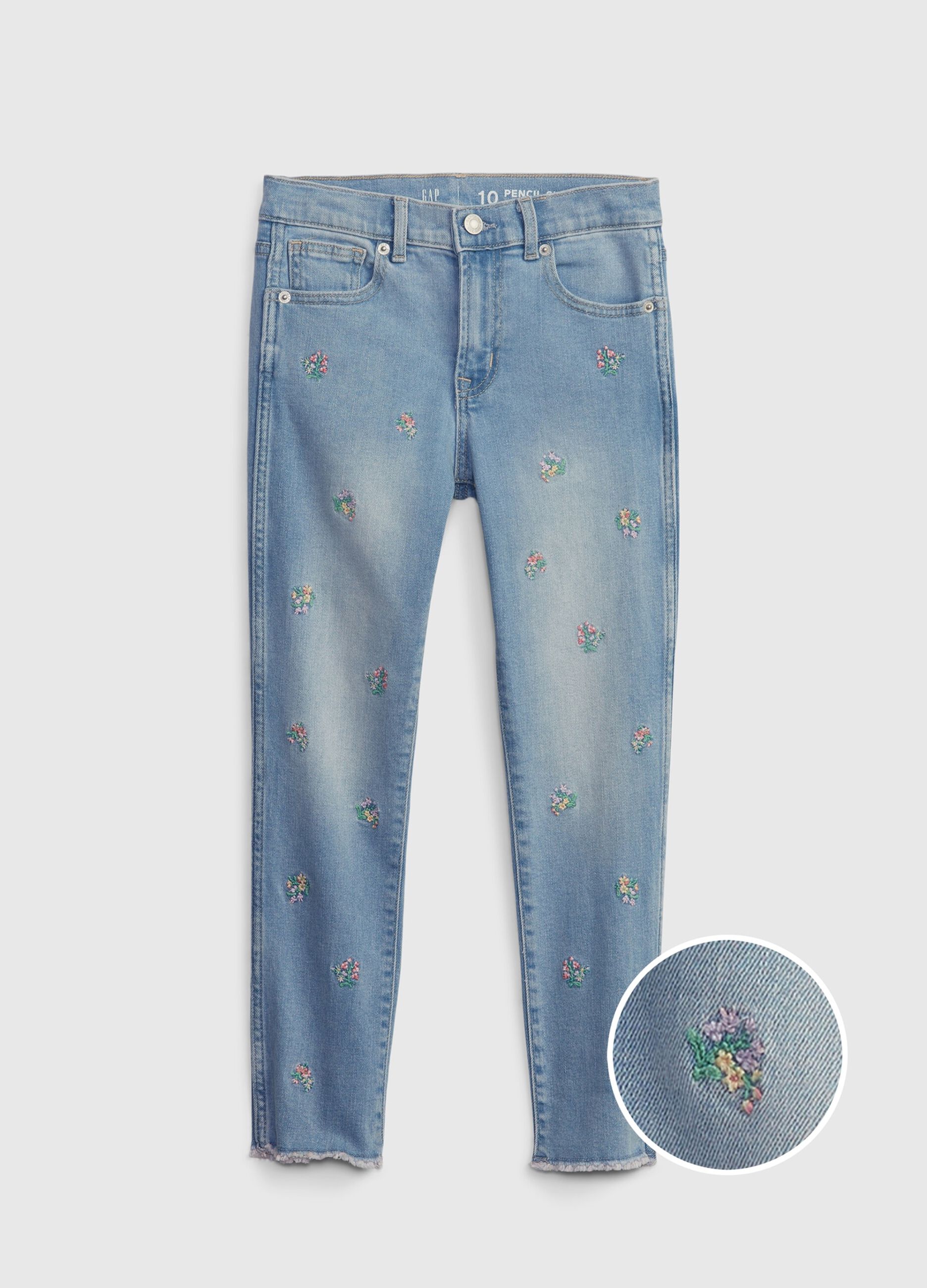 Jeans slim fit con ricamo fiori