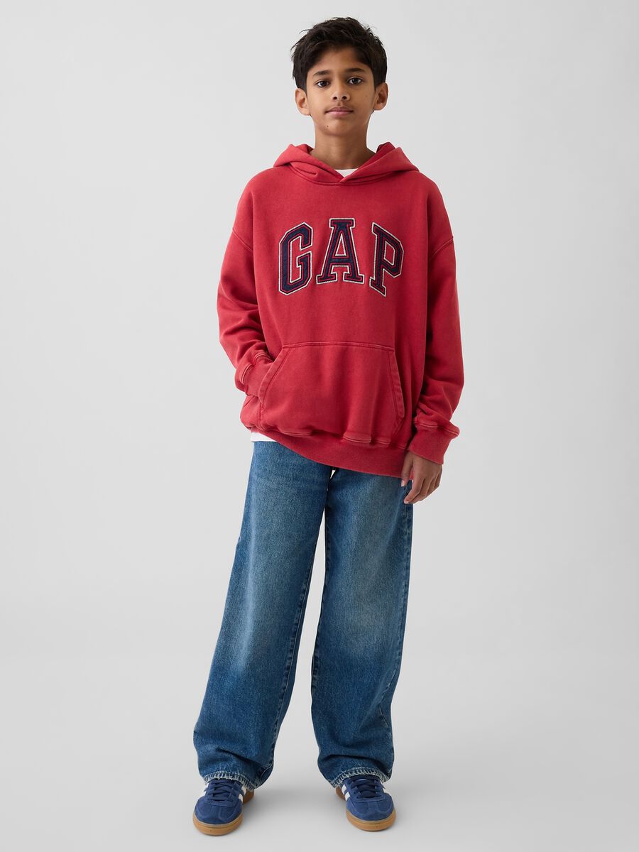 Felpa in misto cotone rossa da bambino regular fit con cappuccio e logo Bambino_1