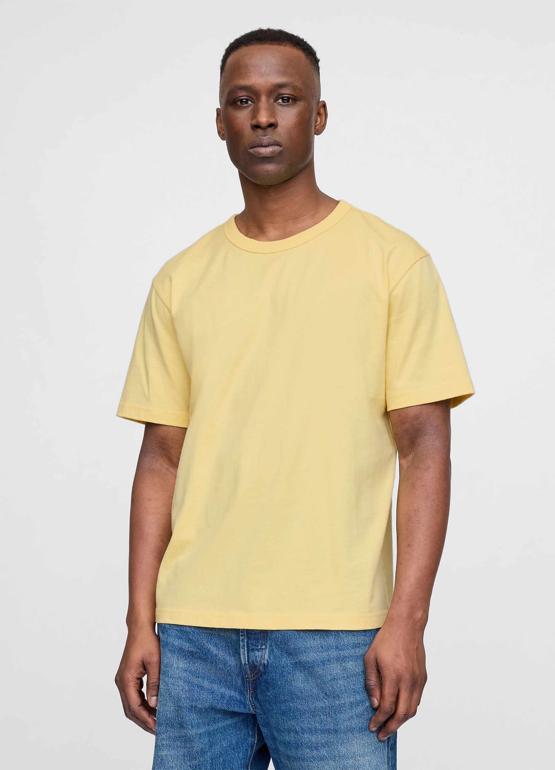 T-shirt a maniche corte gialla in cotone