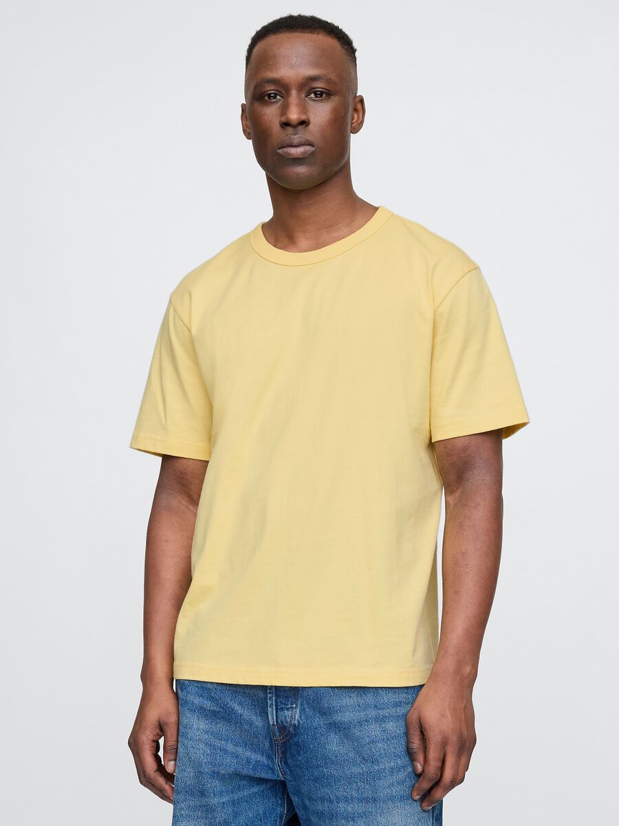 Short Sleeve Yellow Cotton T-shirt Man_0