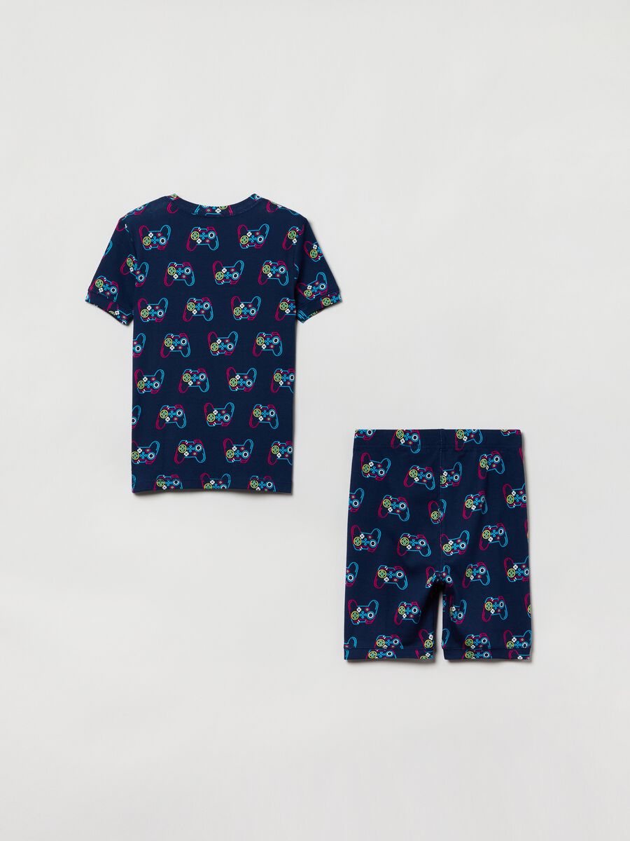 Short pyjamas in organic cotton with joystick print Boy_1