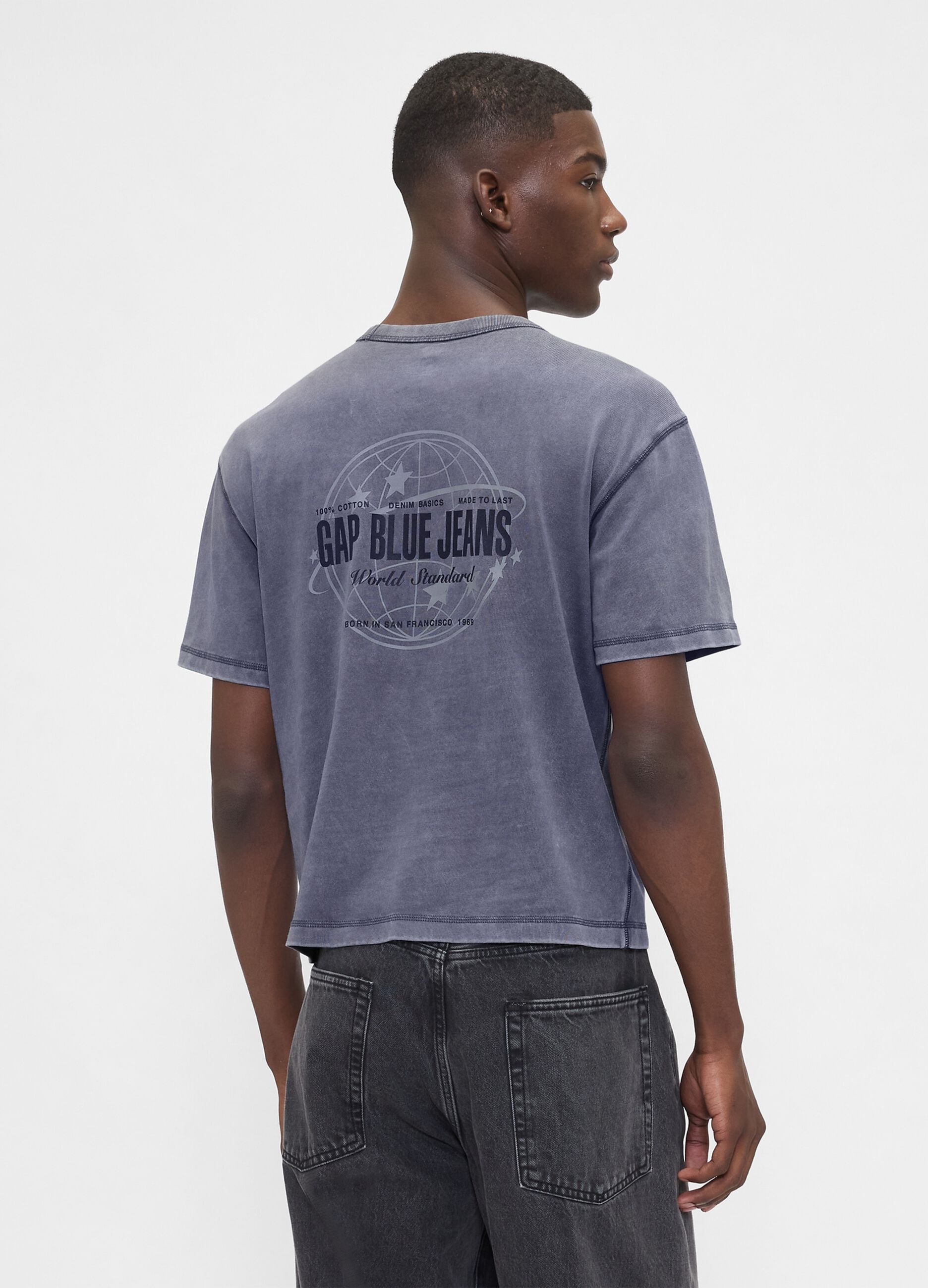 T-shirt blu a maniche corte in cotone_2