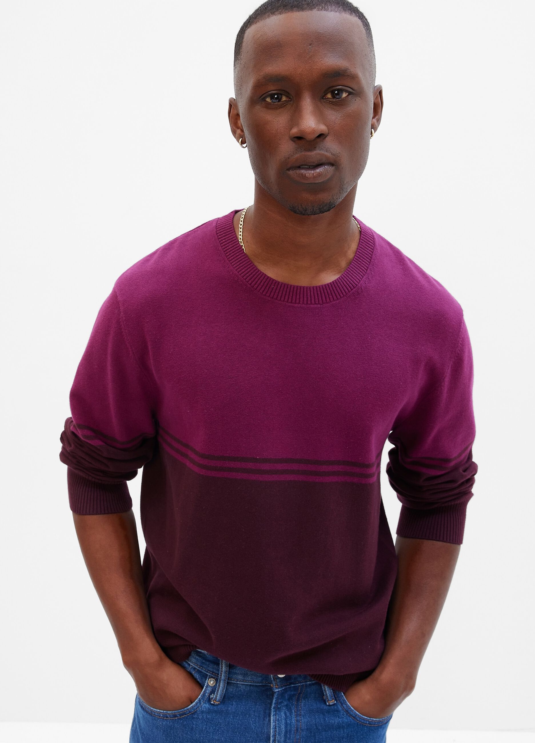 Colour block pullover with fine stripes