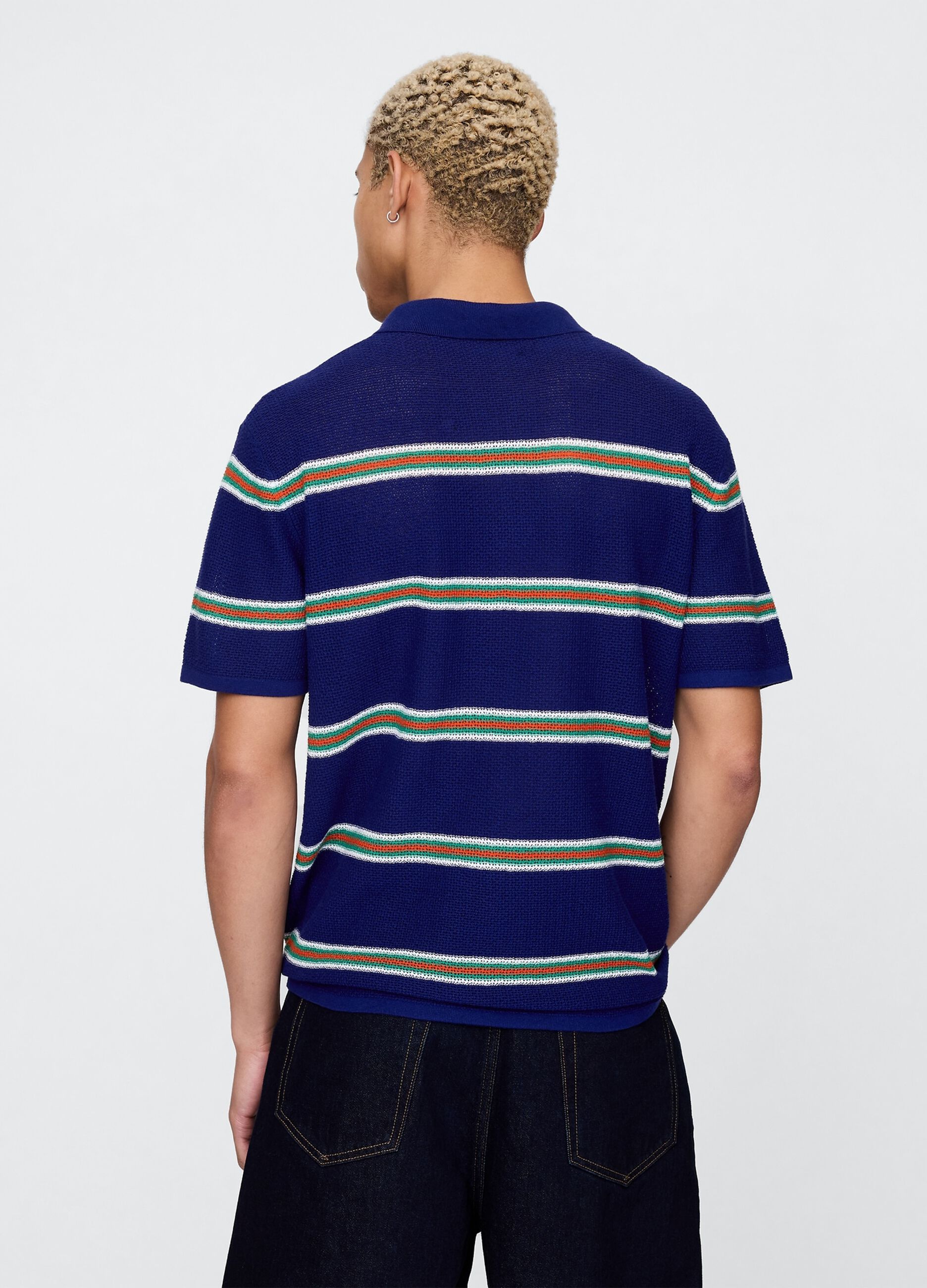 Polo a righe blu in misto cotone_2