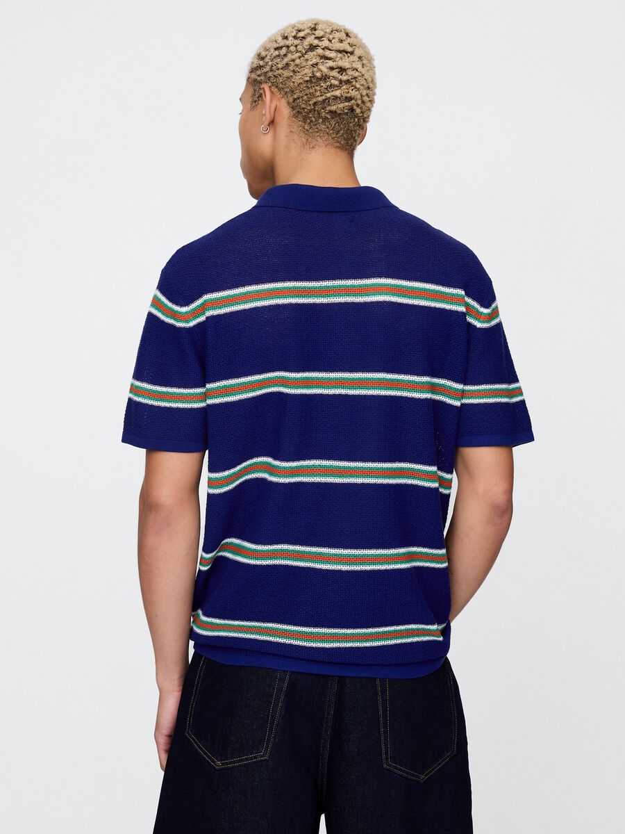 Polo a righe blu in misto cotone Uomo_2