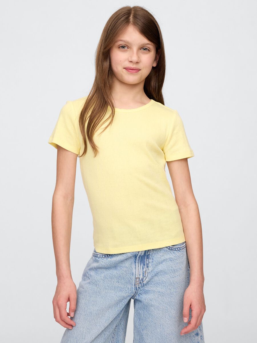 T-shirt a coste gialla con taglio aderente Girl_0