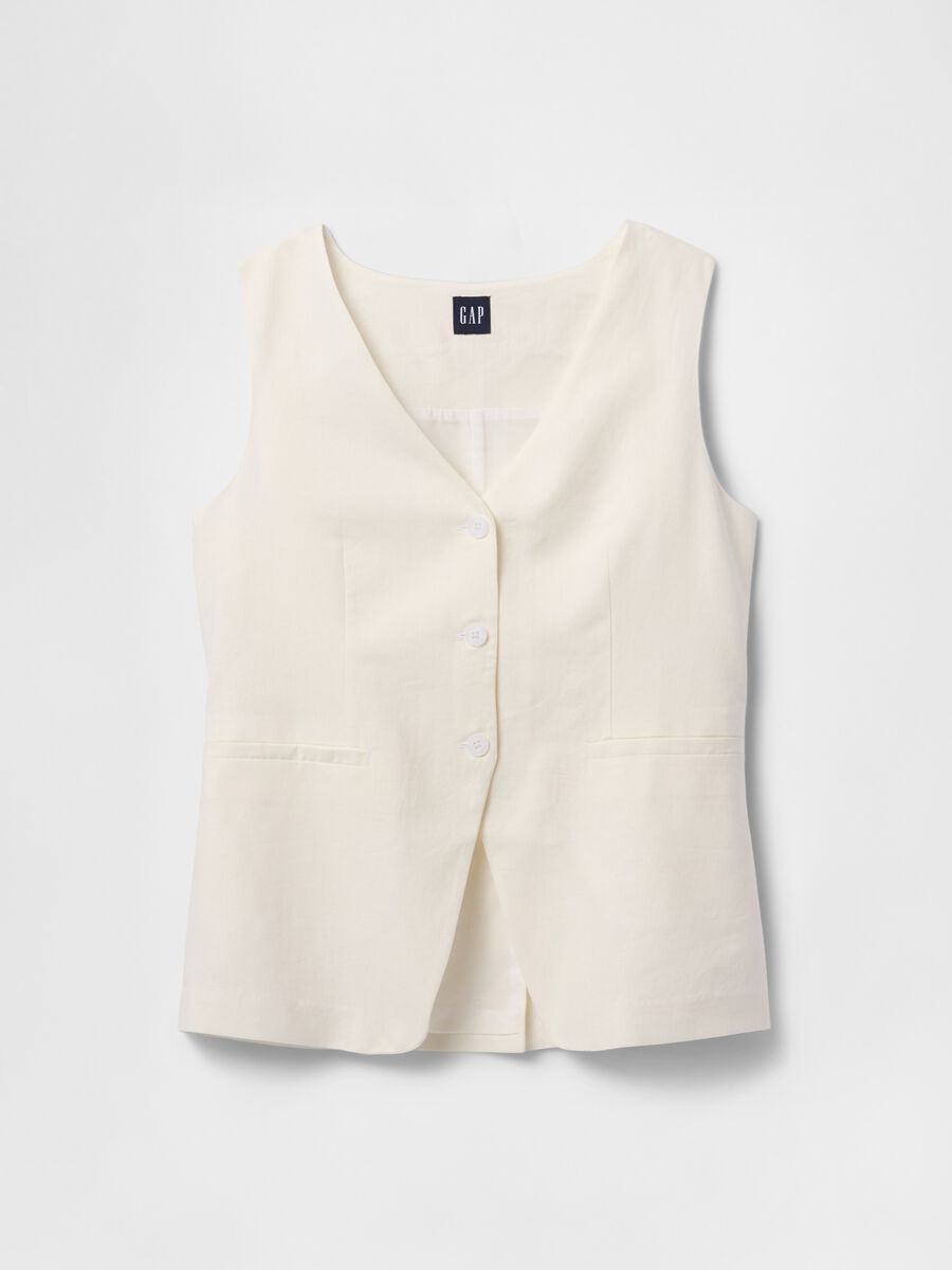 Gilet bianco in lino e viscosa Donna_3