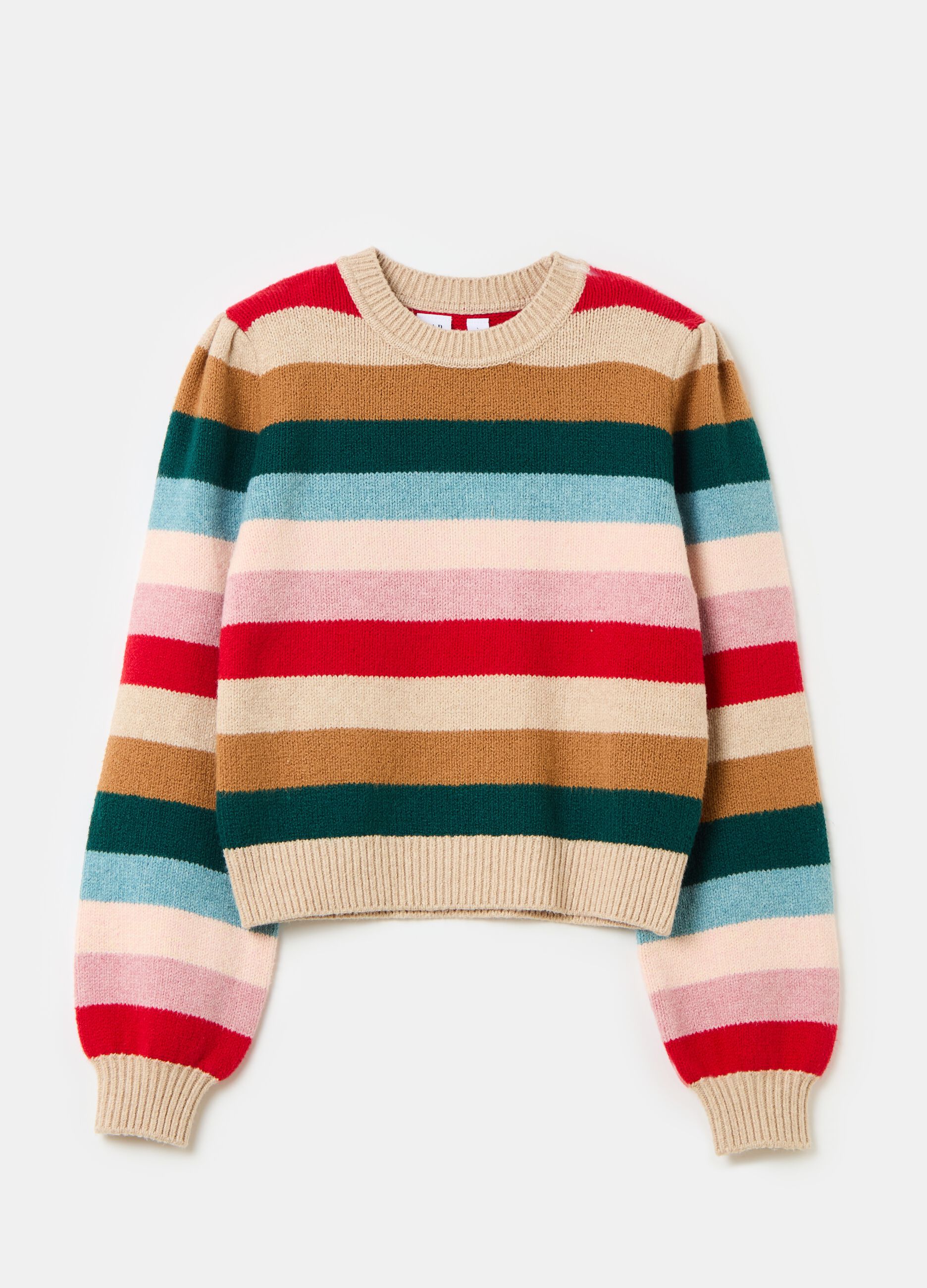 Crop pullover with multicoloured stripes