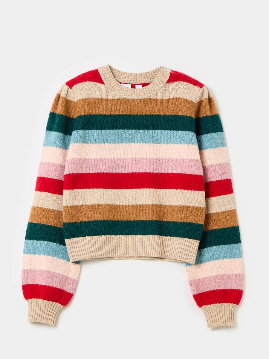 Crop pullover with multicoloured stripes Girl_0