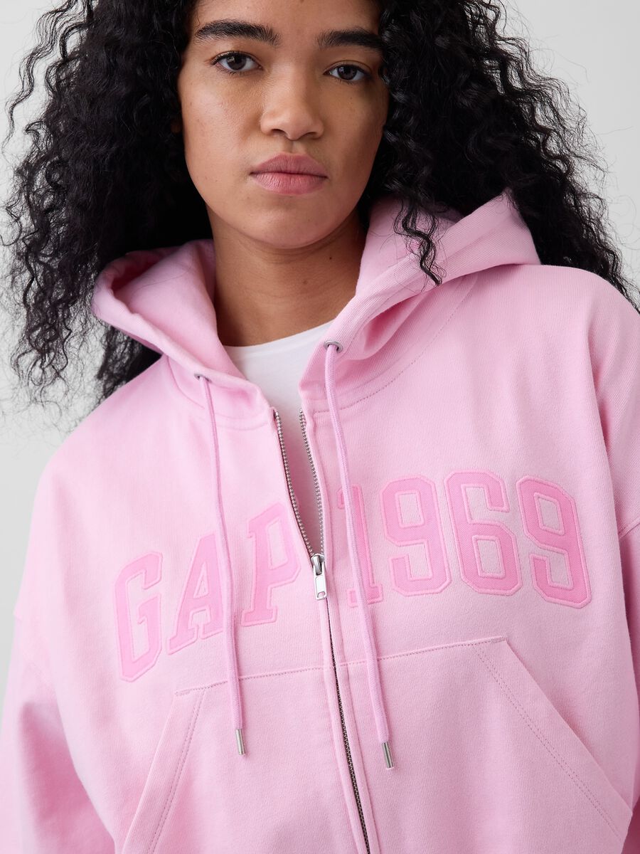 Felpa con logo GAP, cappuccio e zip in misto cotone Donna_3