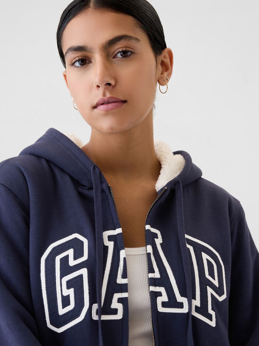Full-zip con interno in sherpa e ricamo logo Donna_3