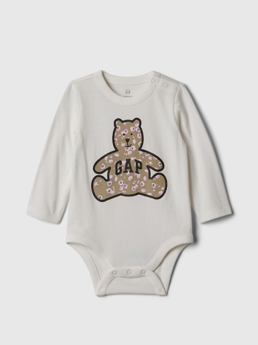 Long-sleeved bodysuit with teddy bear print and logo Newborn Boy_0