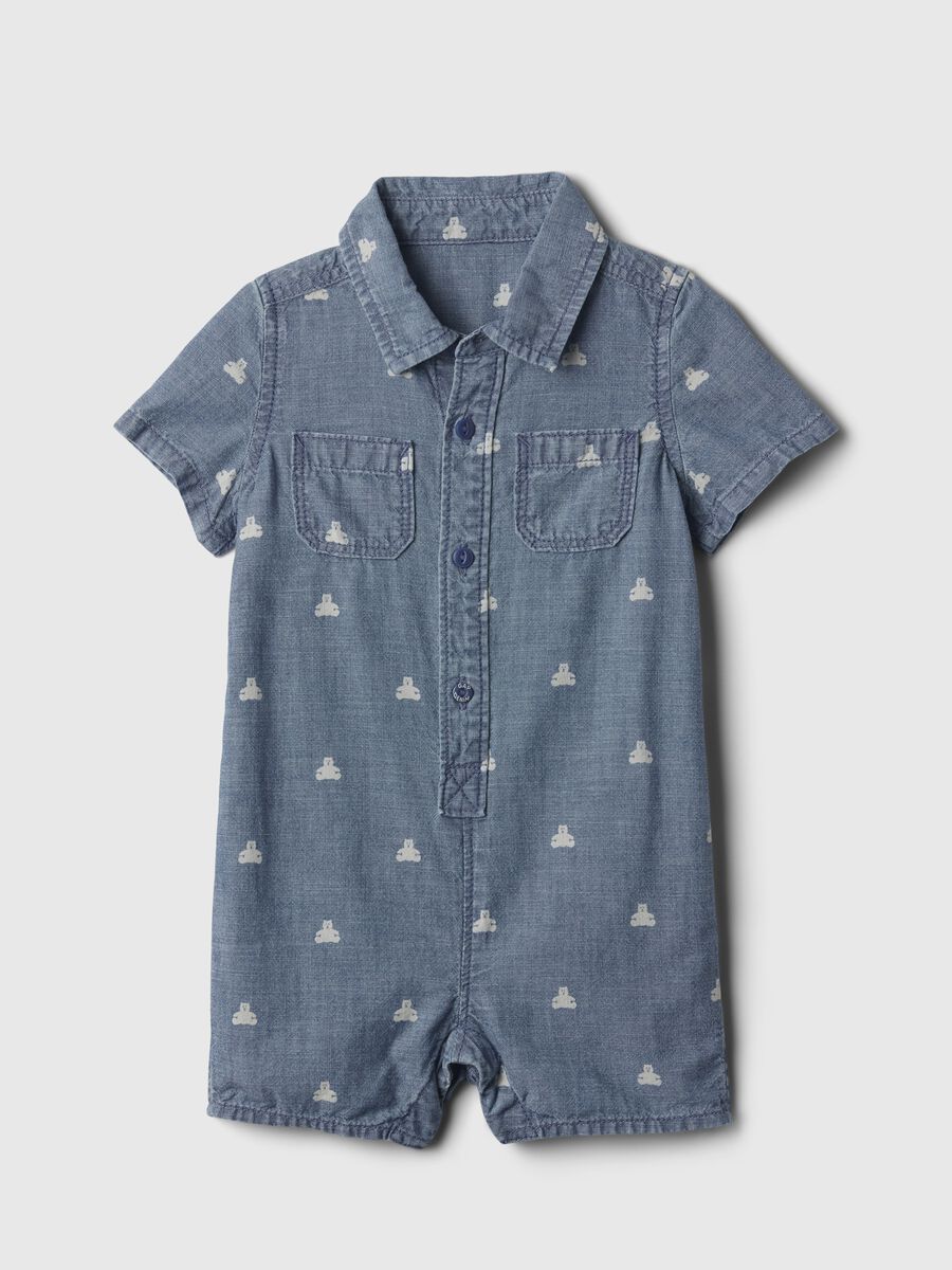 Denim romper suit with teddy bears print Newborn Boy_0