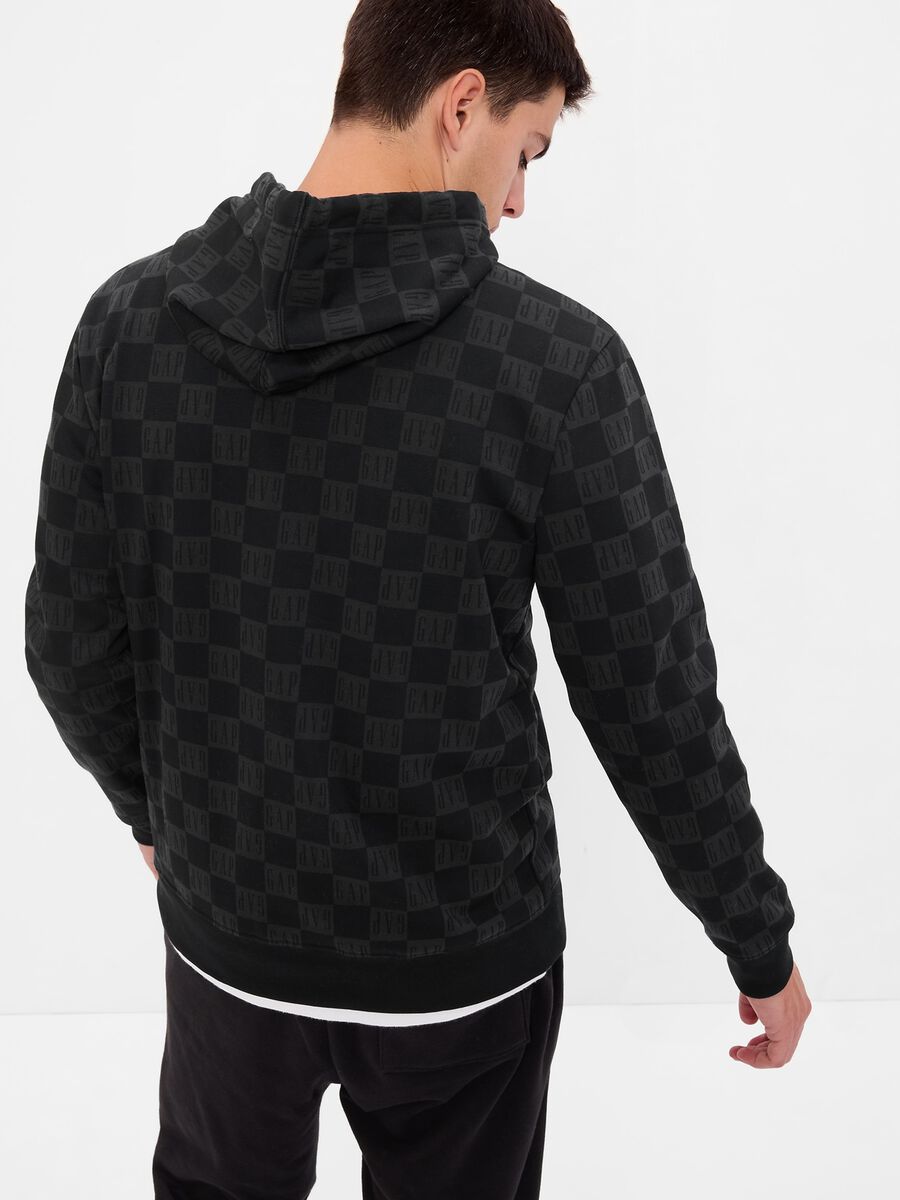 Hoodie with check print and logo Man_2
