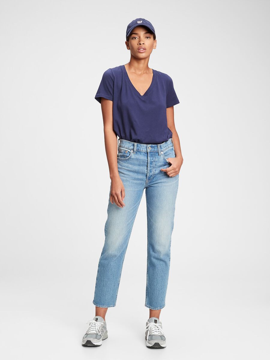 T-shirt in cotone bio con scollo a V Donna_0
