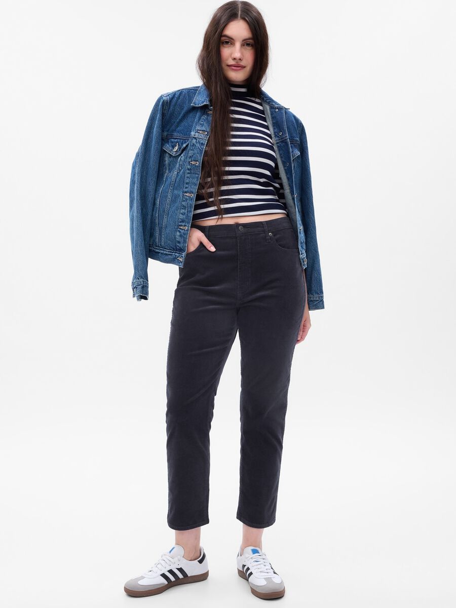 Pantaloni slim fit a vita alta in corduroy Donna_3