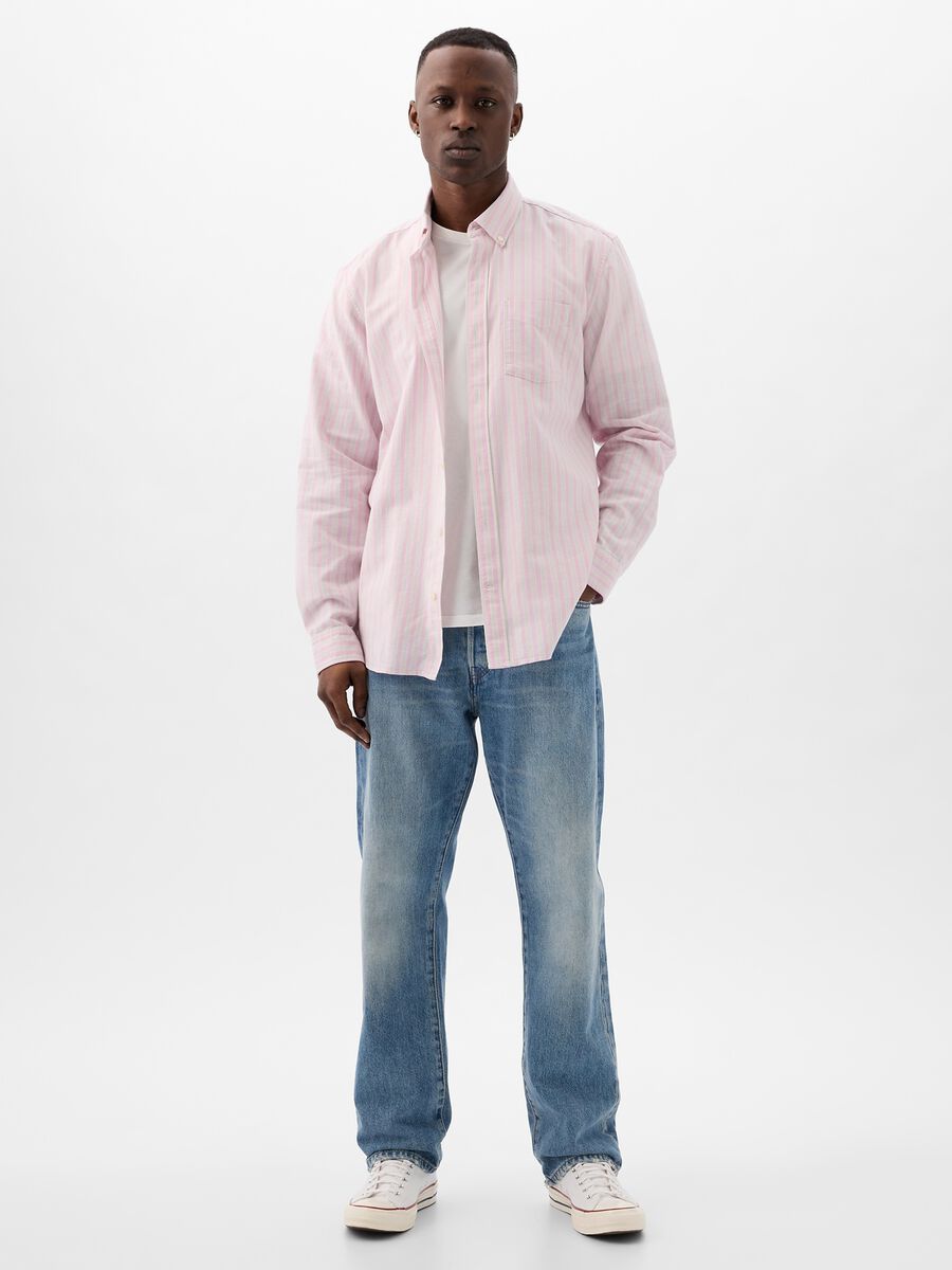 Camicia regular fit in cotone oxford a righe Uomo_0