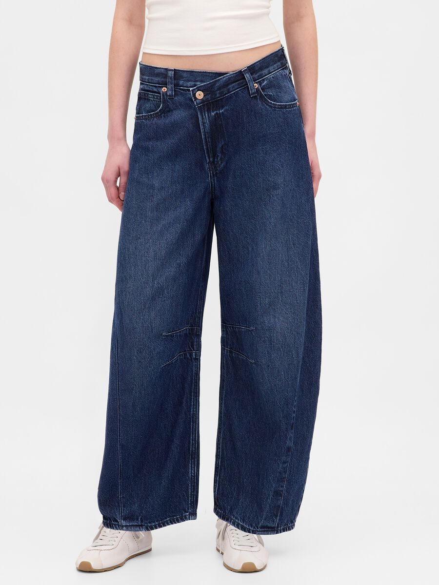Pantaloni blu in denim ampi Donna_2