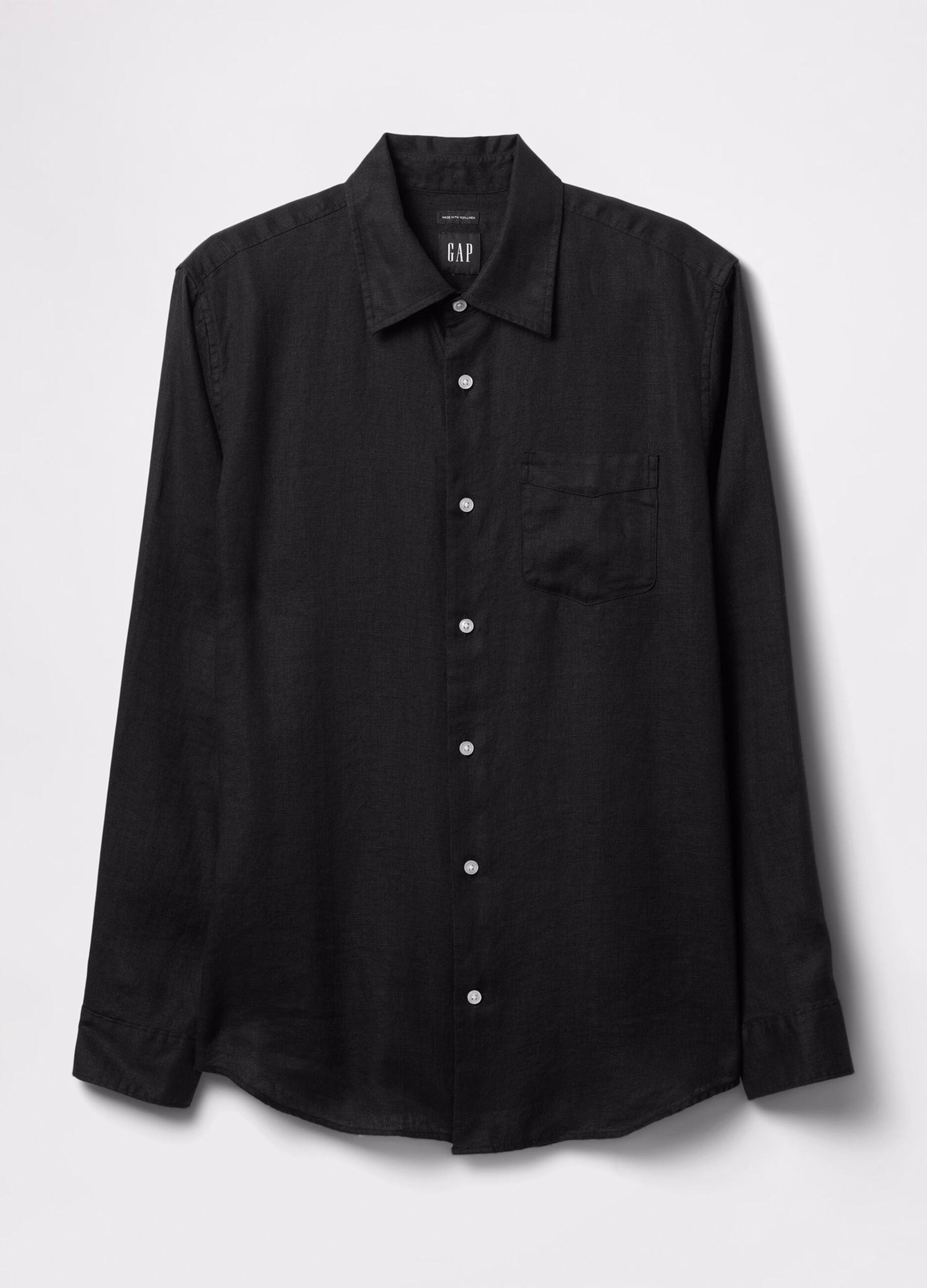 Camicia nera a maniche lunghe in lino_3