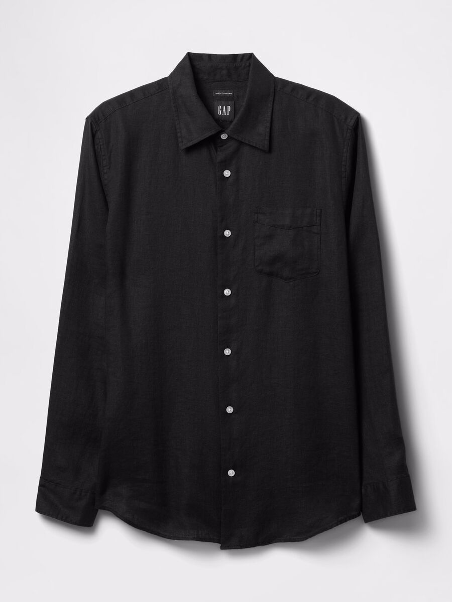 Camicia nera a maniche lunghe in lino Uomo_3