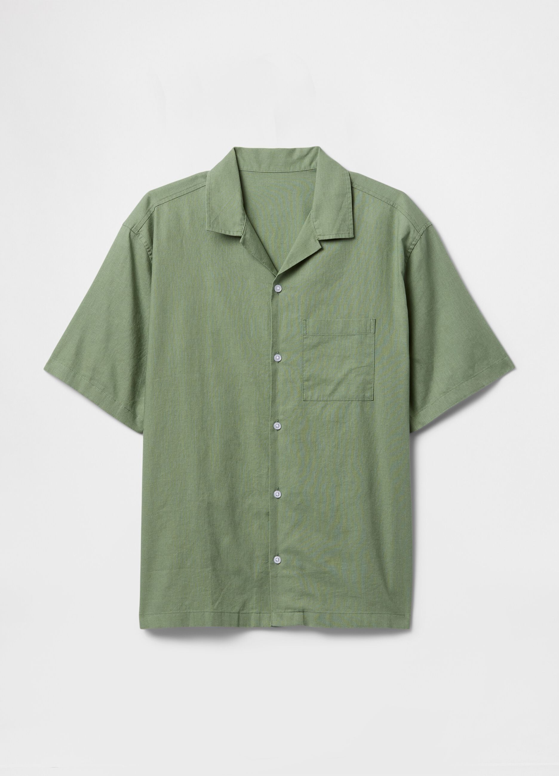 Camicia verde a maniche corte in lino e cotone_3