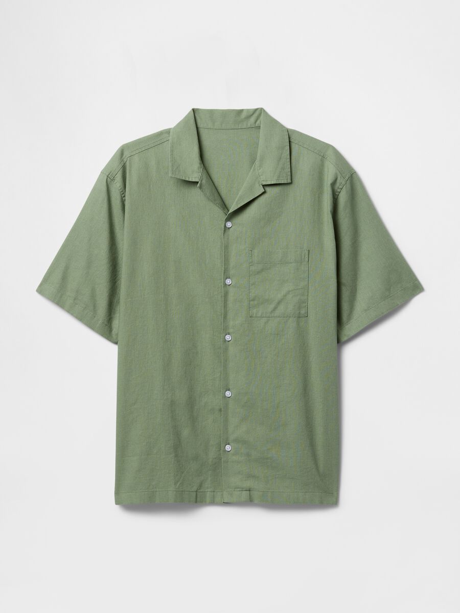 Camicia verde a maniche corte in lino e cotone Uomo_3