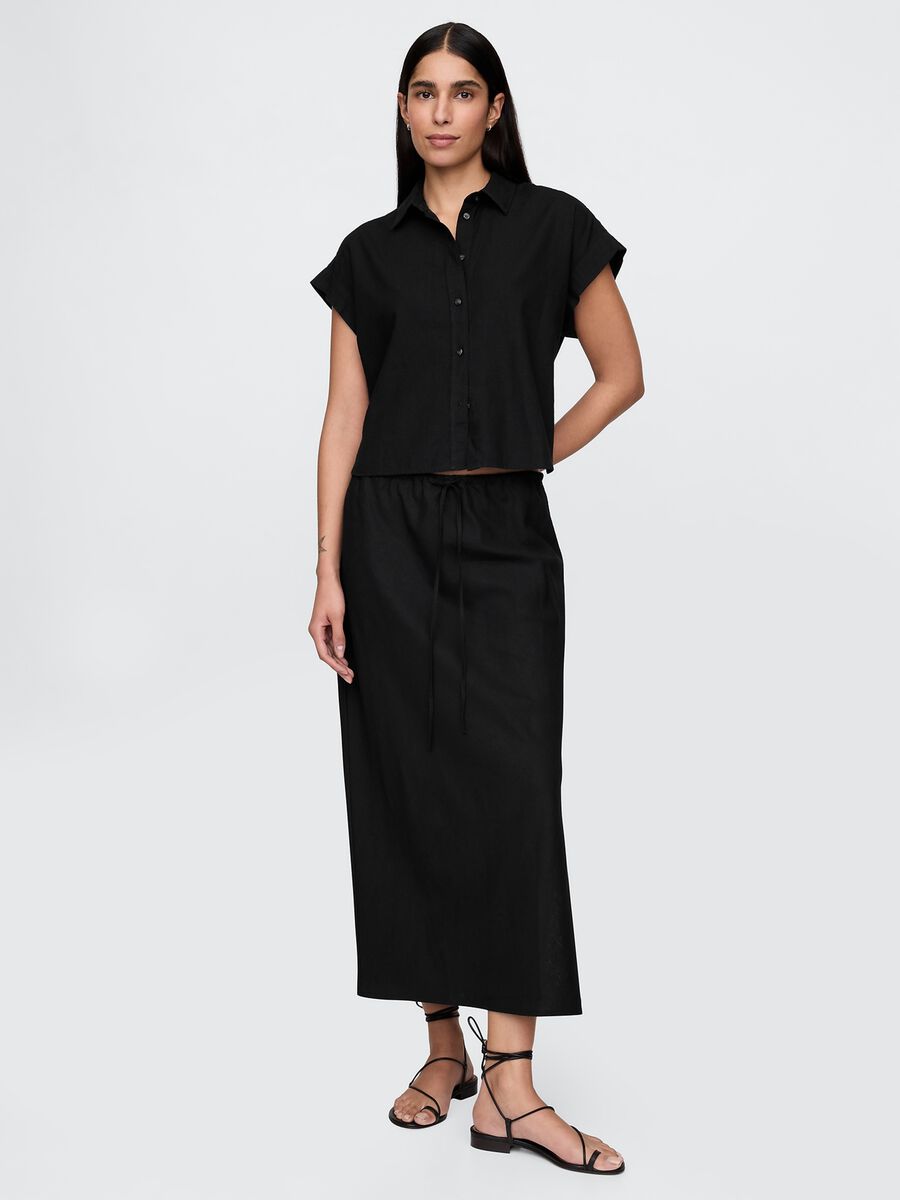 Camicia cropped nera Gap in lino e viscosa Donna_1