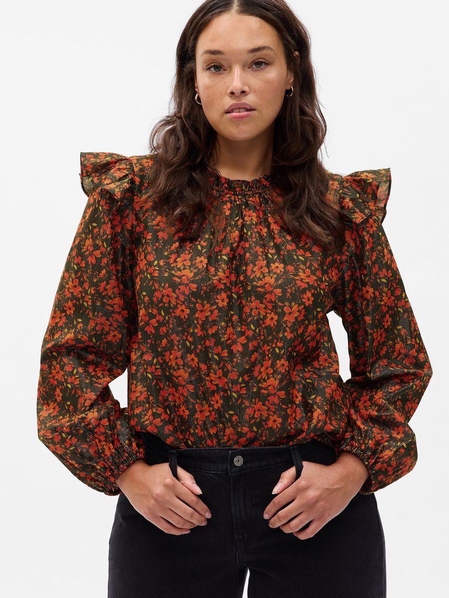 Floral blouse in lurex with flounce Woman_3
