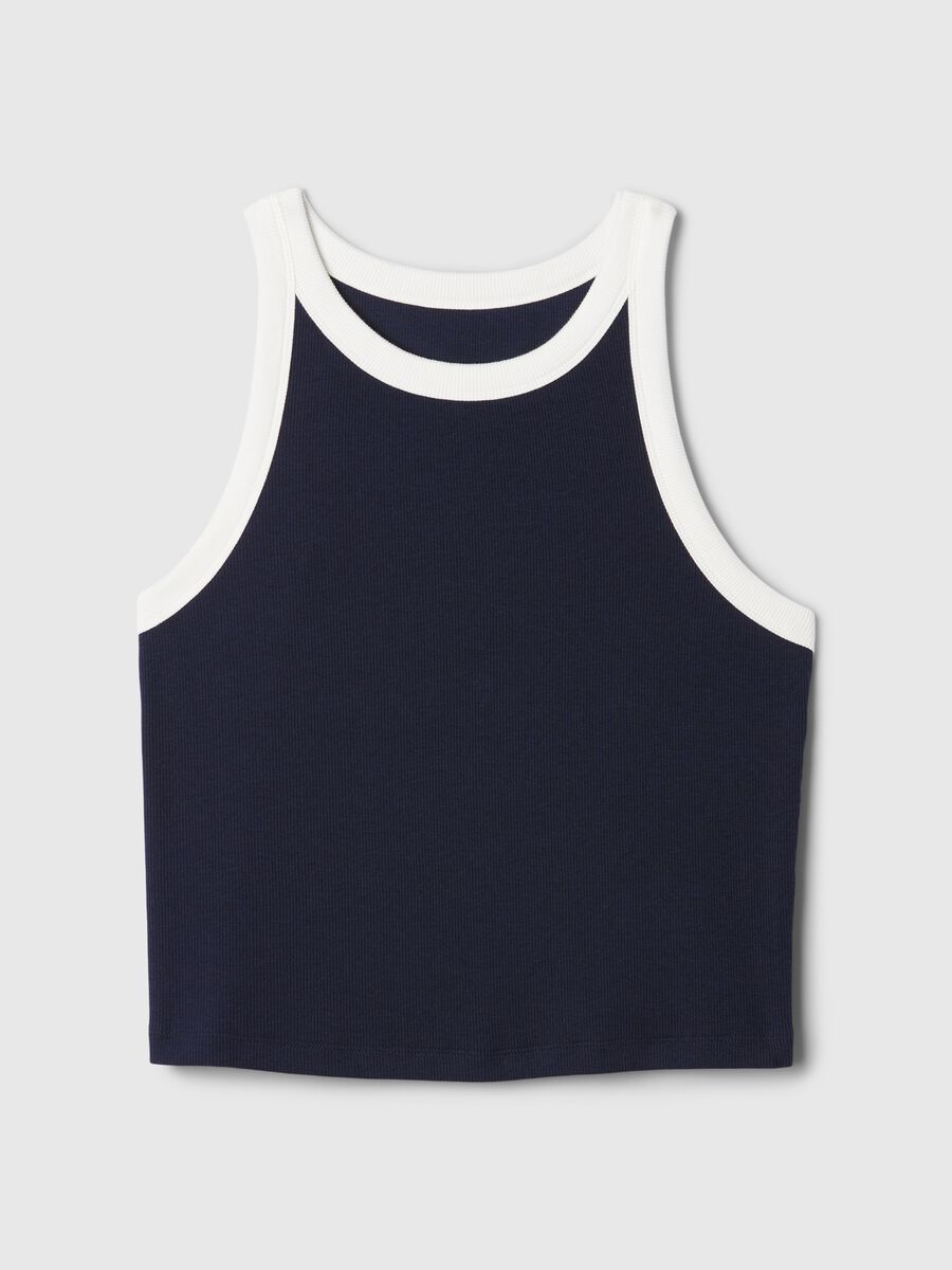 Tank top crop a costine con scollo halter Donna_3