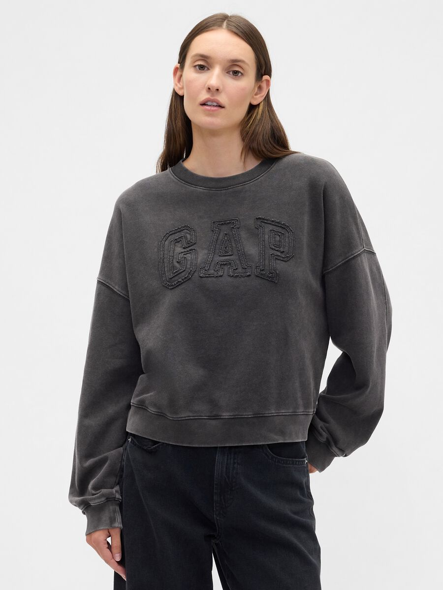 Felpa grigia con logo ricamato Donna_0