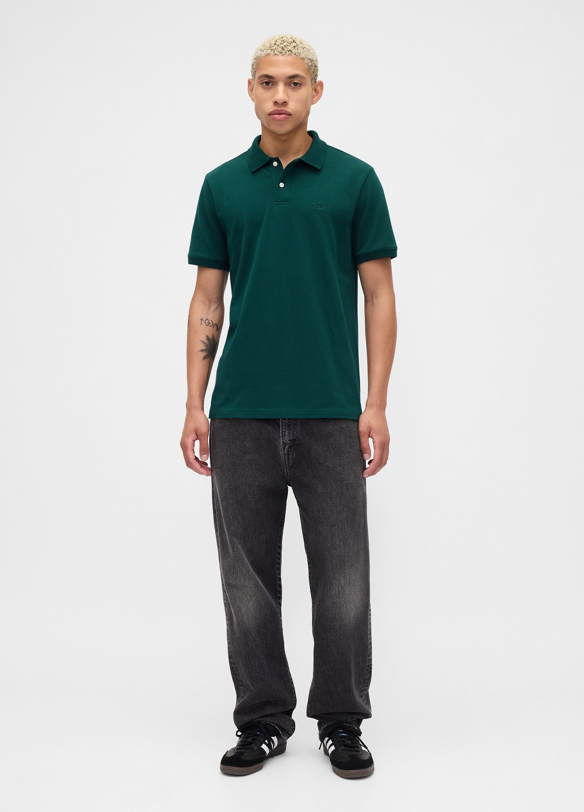 Green short-sleeve stretch polo shirt
